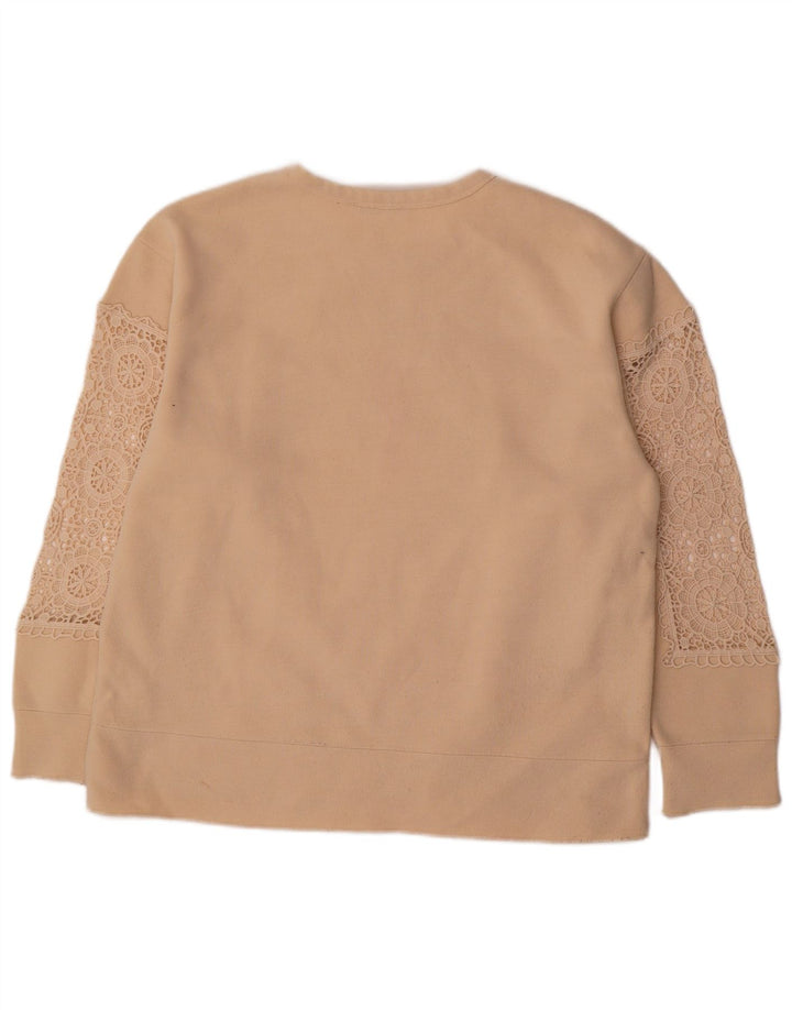 Übergroßer Damen-Sweatshirtpullover von Zara, UK 14, mittelbeige, geblümte Baumwolle