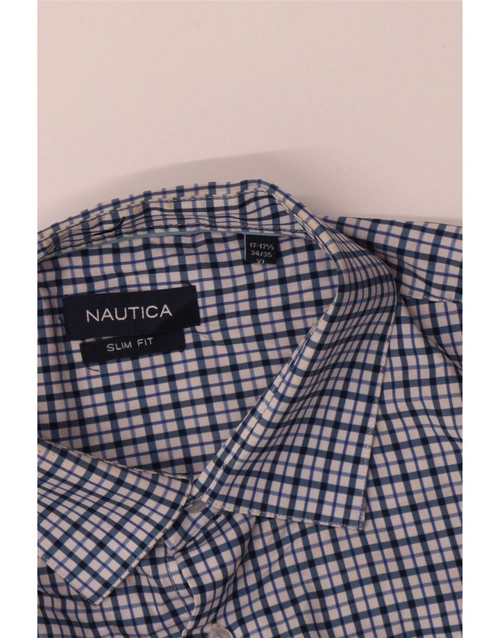 Nautica Herren-Slim-Fit-Hemd, Größe 17 1/2 XL, blau kariertes Polyester