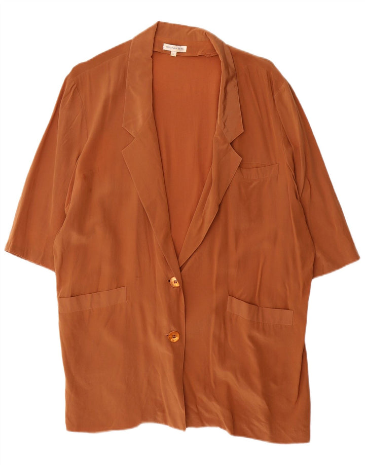 Vintage Damen Kurzärmelige 2-Knopf-Blazerjacke UK 16 Große braune Seide