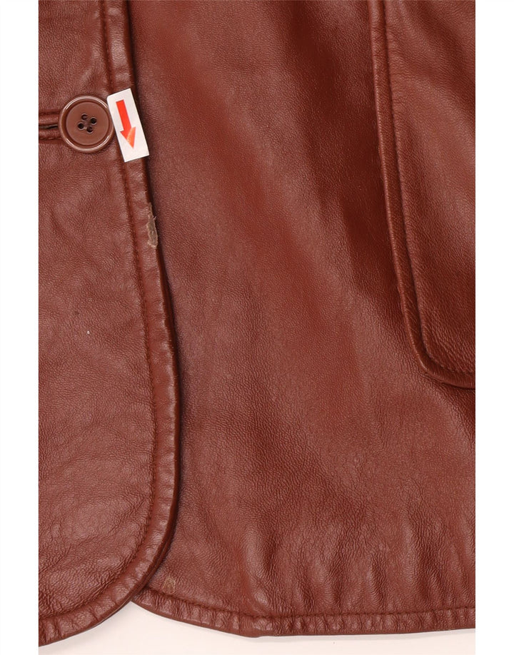 Classics Damen-Blazerjacke aus Leder mit 3 Knöpfen, UK 26 5XL, braunes Leder