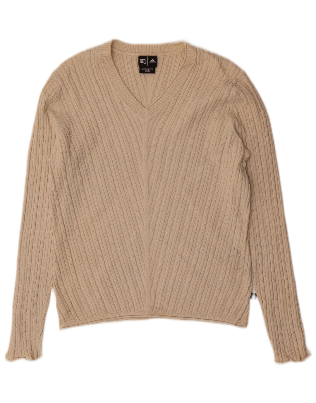 ADIDAS Damen-Pullover mit V-Ausschnitt, UK 12, mittelbeige Seide