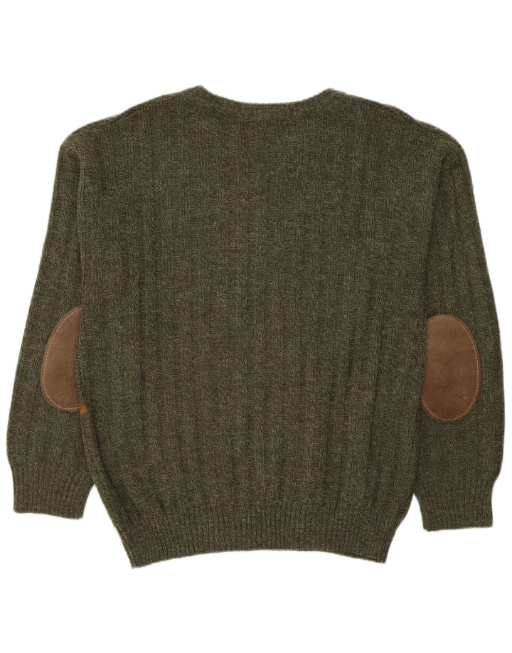 Rodes Herren-Pullover mit Rundhalsausschnitt, IT 50, mittelgrün, gestreift, Acryl
