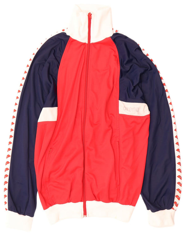 Arena Mens Graphic Tracksuit Top Jacket Medium Red Colourblock Polyamide