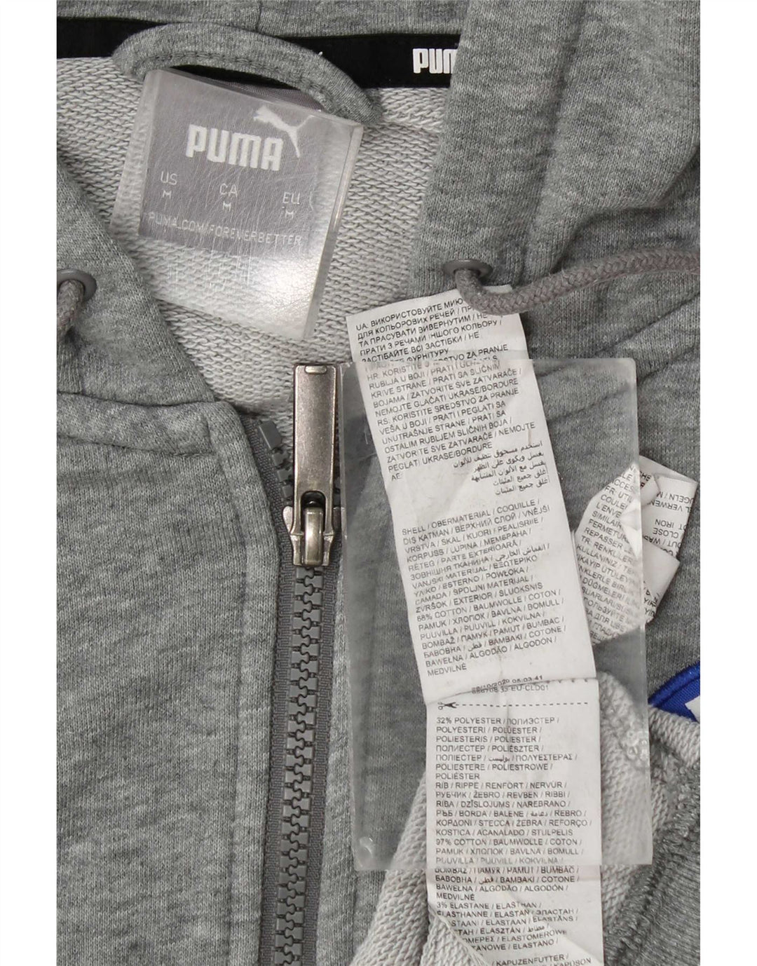 Puma Herren-Kapuzenpullover mit grafischem Reißverschluss, mittelgraue Baumwolle