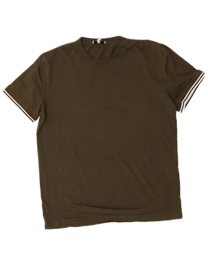 Reiss Herren-T-Shirt-Oberteil aus mittlerer Khaki-Baumwolle