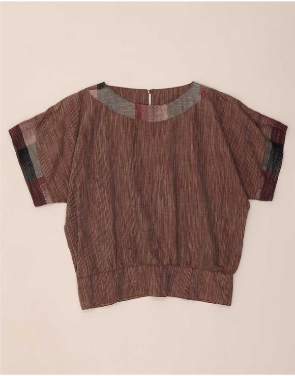 Vintage Womens Blouse Top UK 14 Medium Brown Colourblock
