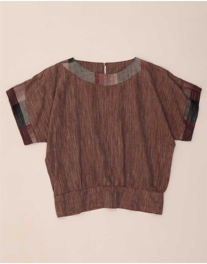 Vintage Damen Bluse Top UK 14 Mittelbraun Farbblock