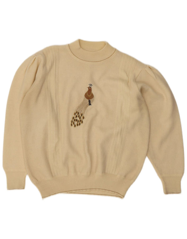 Vintage Damen Rollkragenpullover mit grafischem Rollkragen, Gr. 18, XL, Beige