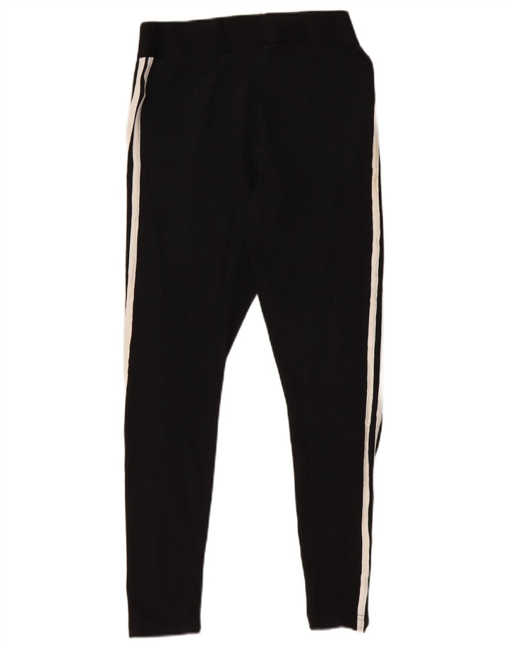 Adidas Damen Leggings UK 12/14 Medium Schwarz Gestreifte Baumwolle