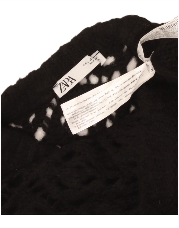 ZARA Damen-Pullover, bauchfrei, übergroß, U-Boot-Ausschnitt, Gr. 40, Größe L, Schwarz