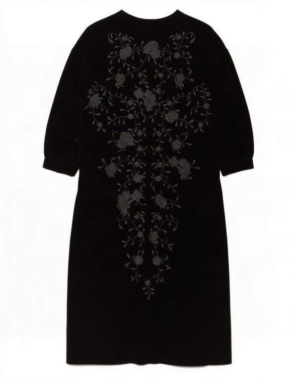 Zara Damen Maxikleid aus Samt mit langen Ärmeln, übergroß, Gr. 6, XS, Schwarz mit Blumenmuster