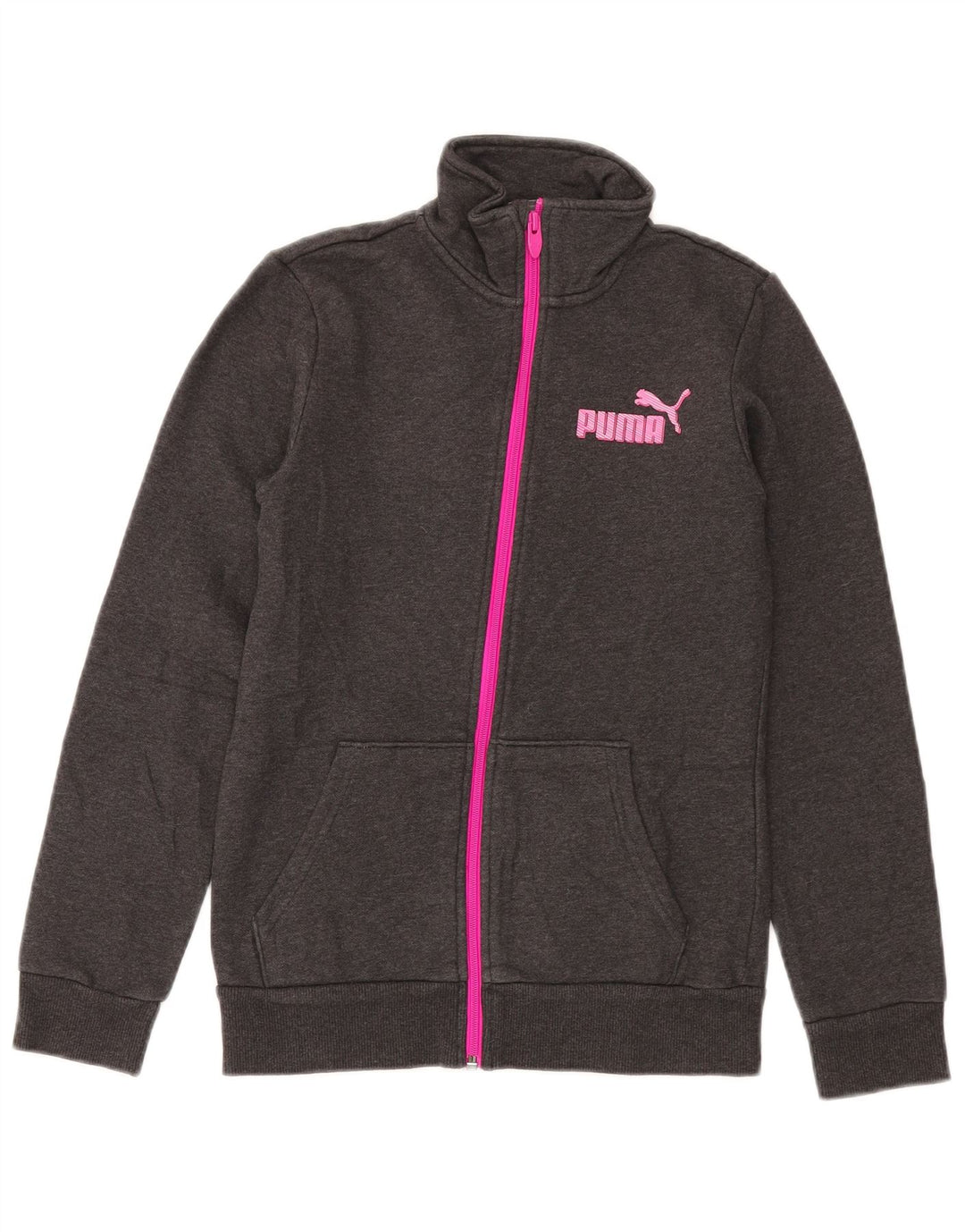 PUMA Girls Tracksuit Top Jacket 13-14 Years Grey Cotton