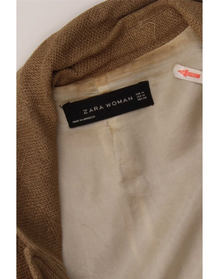 Langer zweireihiger Blazer für Damen von Zara, UK 14, mittelbraunes Leinen