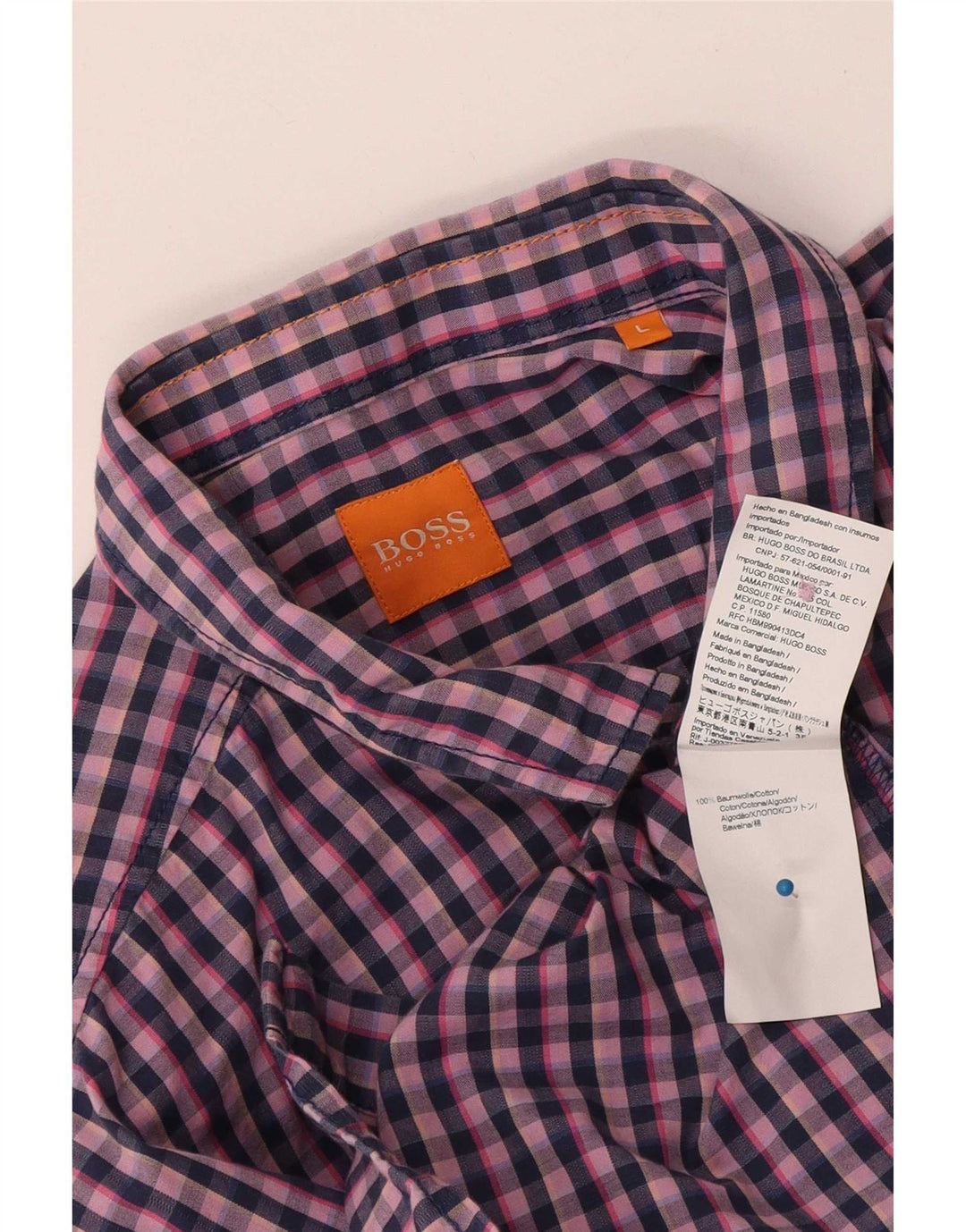 Hugo Boss Herren-Kurzarmhemd, groß, marineblau, Gingham-Baumwolle