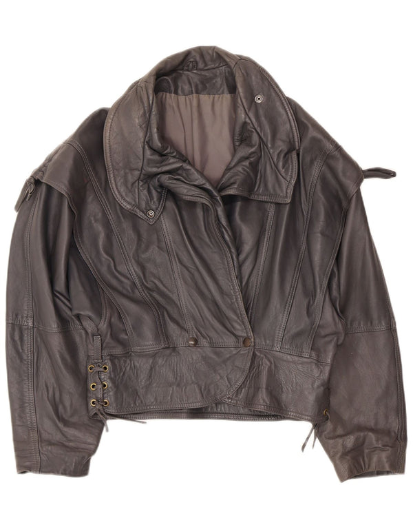 Vintage Damen Bomber Lederjacke UK 12 Mittelgrau