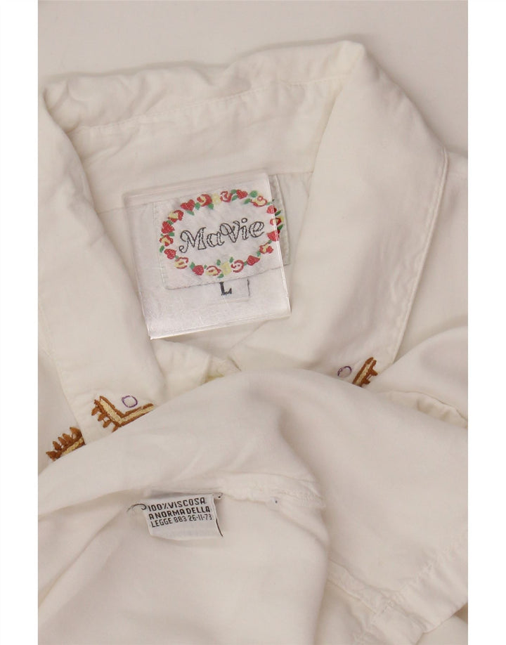 Vintage Damen Shirt UK 16 Große weiße Viskose mit Blumenmuster