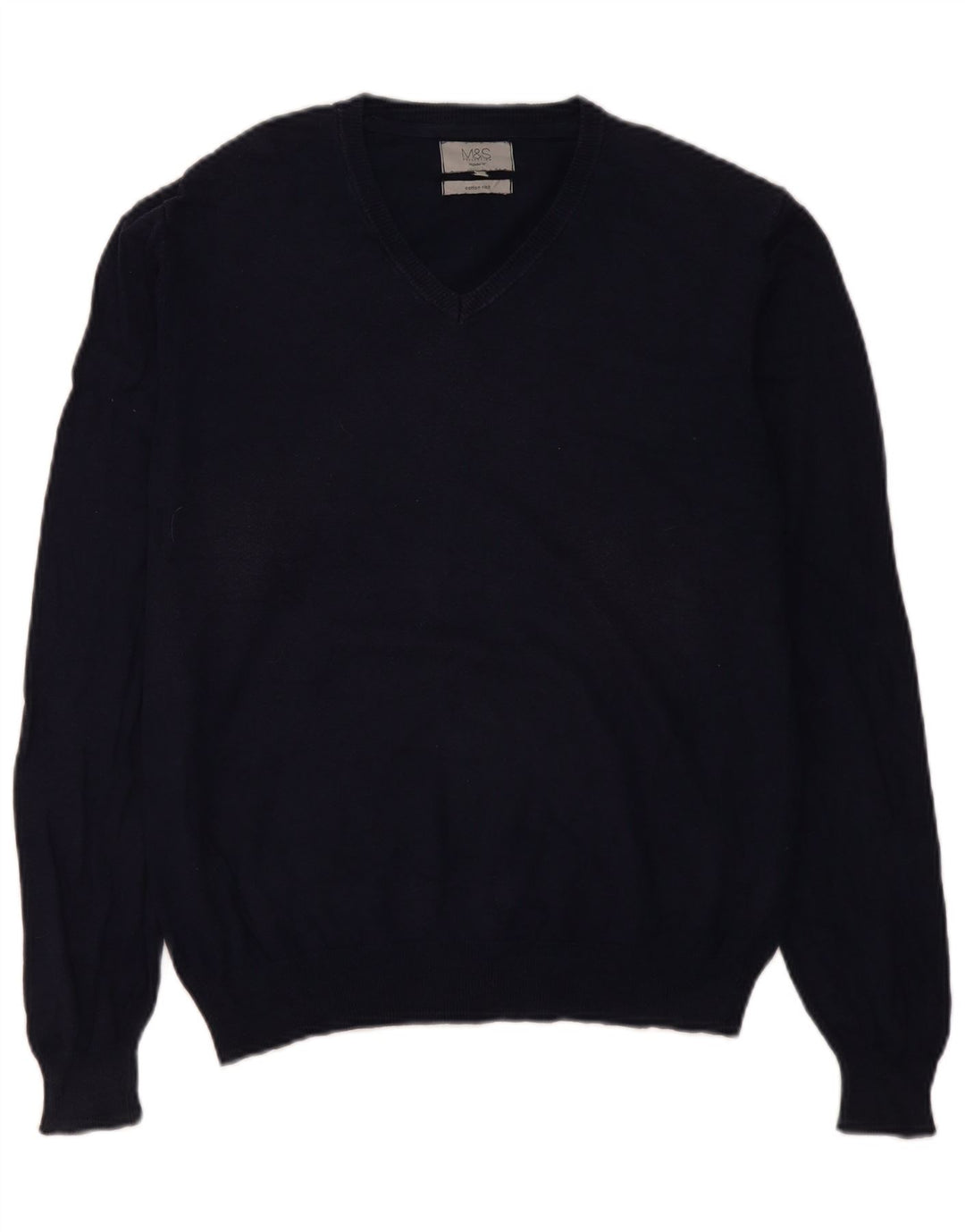 Marks & Spencer Herren-Pullover mit normaler Passform und V-Ausschnitt in mittlerem Marineblau