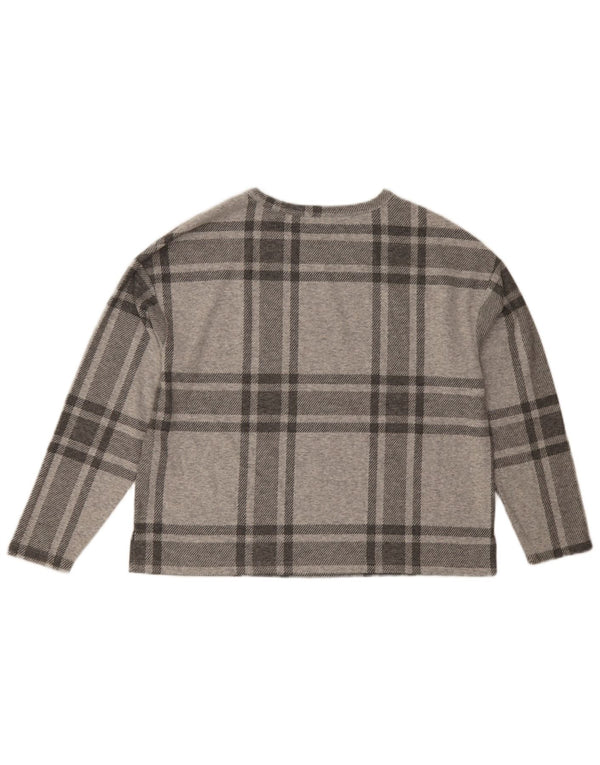 Marks & Spencer Damen Top Langarm UK 14 Large Grau kariertes Polyester