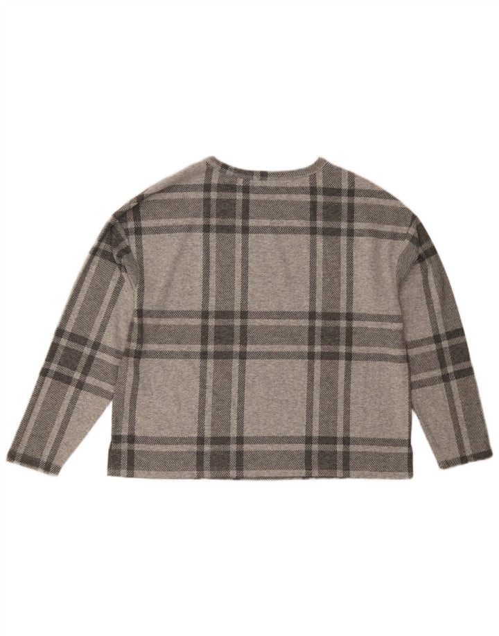 Marks & Spencer Damen Top Langarm UK 14 Large Grau kariertes Polyester