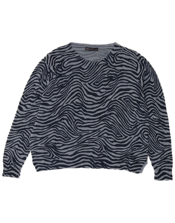 Marks & Spencer Damen-Pullover mit Rundhalsausschnitt, UK 22 3XL, blauer Tierdruck