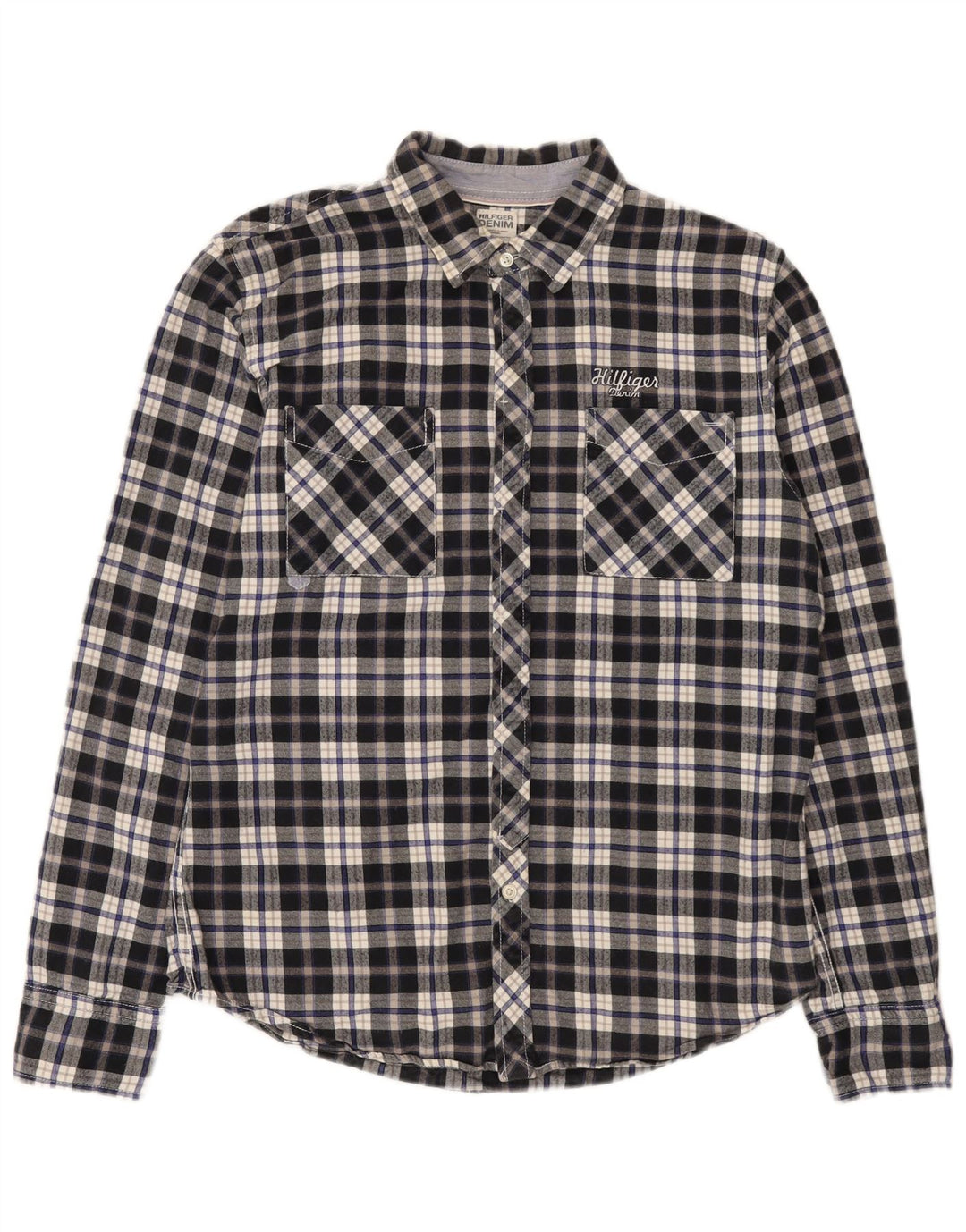 Tommy Hilfiger Herren-Flanellhemd, groß, blau kariert, Baumwolle