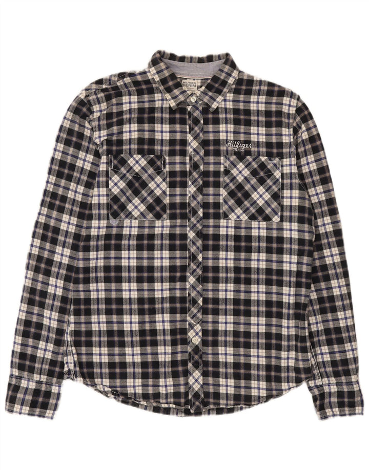 Tommy Hilfiger Herren-Flanellhemd, groß, blau kariert, Baumwolle