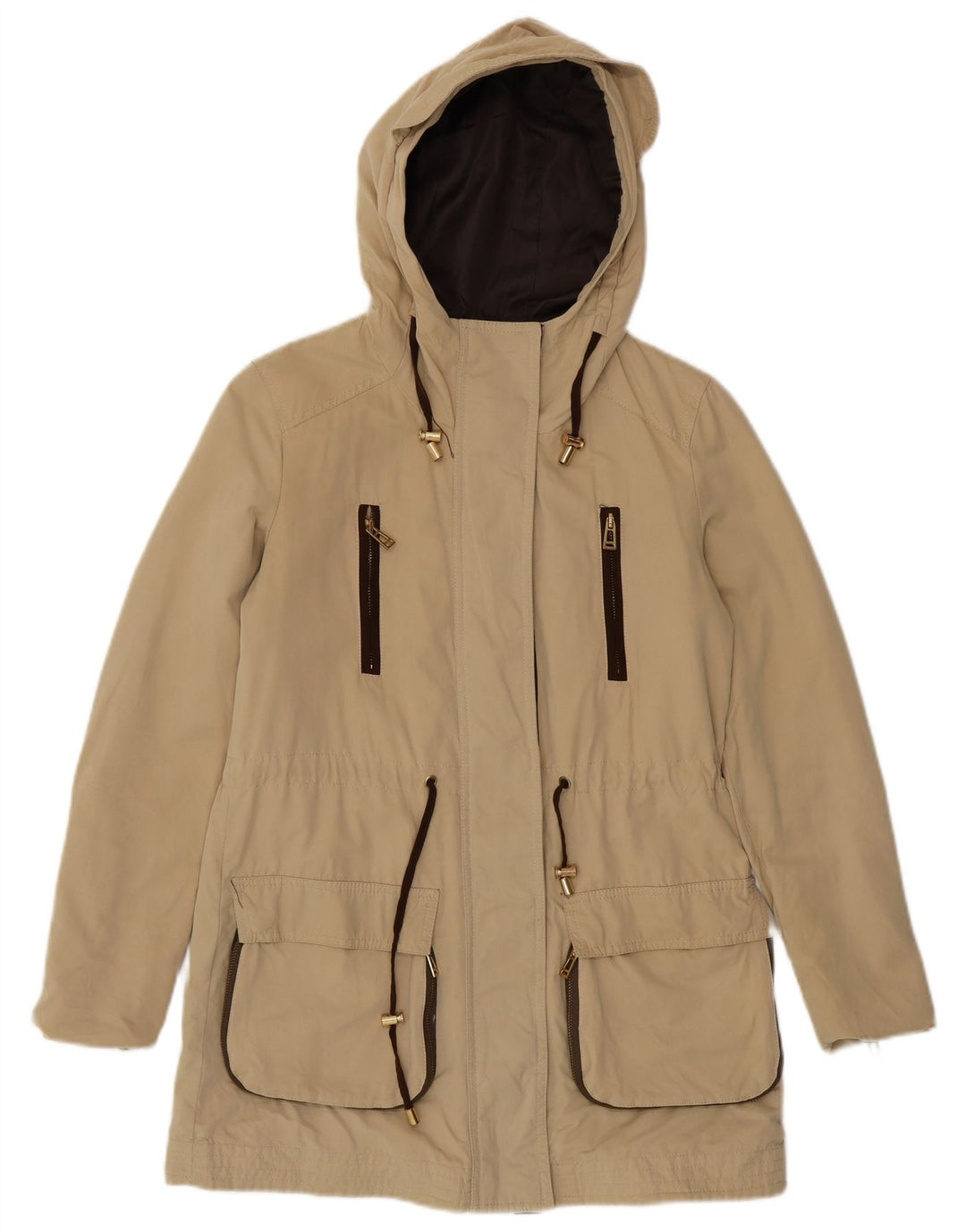 Zara Damen-Parka mit Kapuze, UK 6, XS, Beige, Polyester
