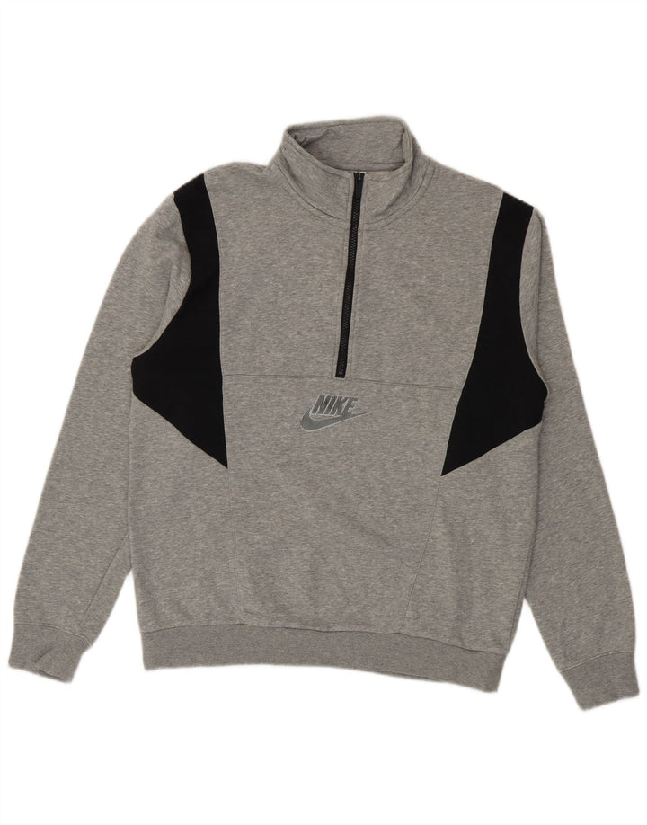 Nike Herren-Sweatshirt mit Reißverschluss am Hals, mittelgraue Colourblock-Baumwolle