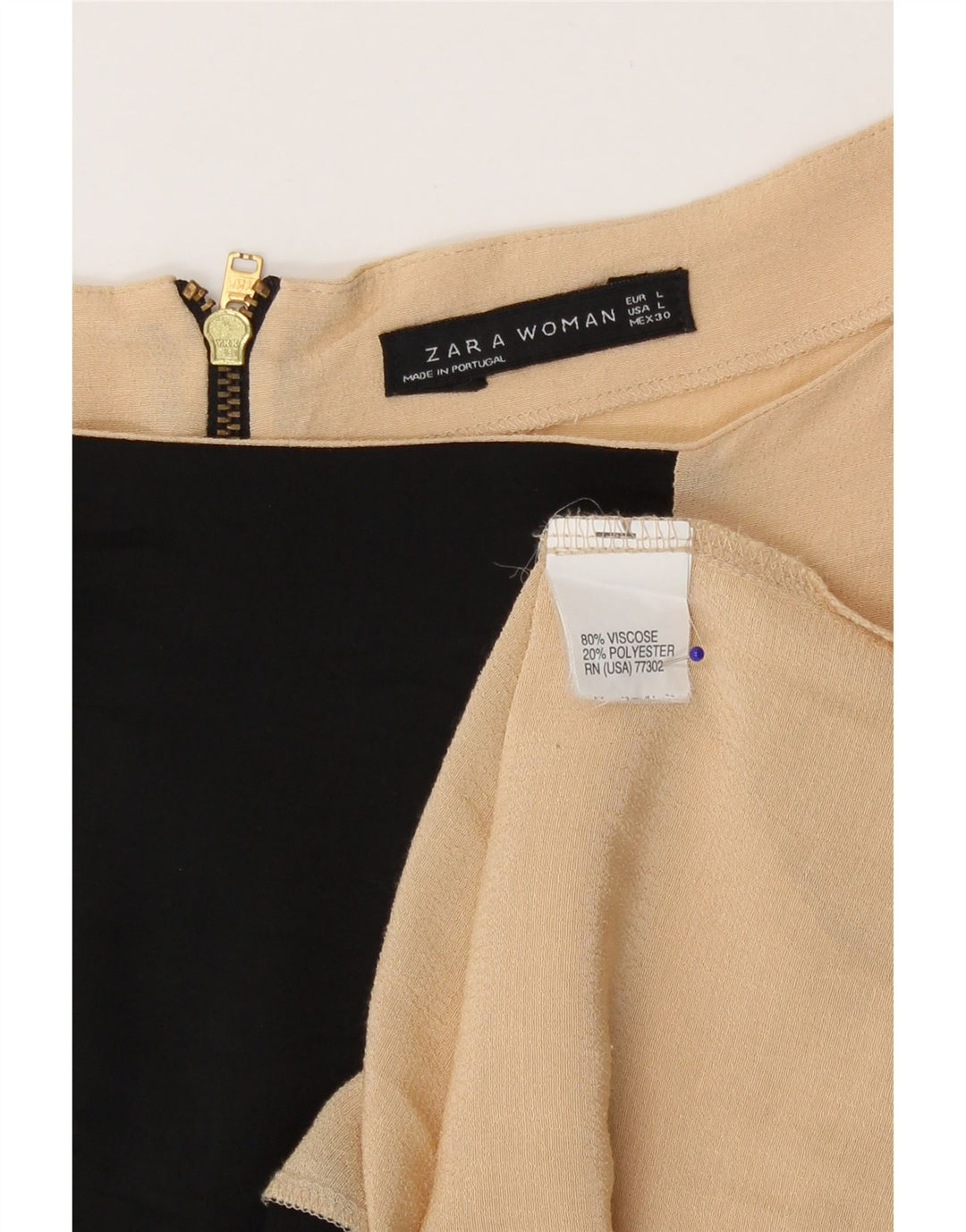 Zara Damen-Blusenoberteil, UK-Größe 46, Größe L, beige, Colourblock-Viskose