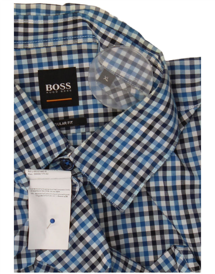 Hugo Boss Herren-Hemd mit normaler Passform, XL, blau, Gingham-Baumwolle