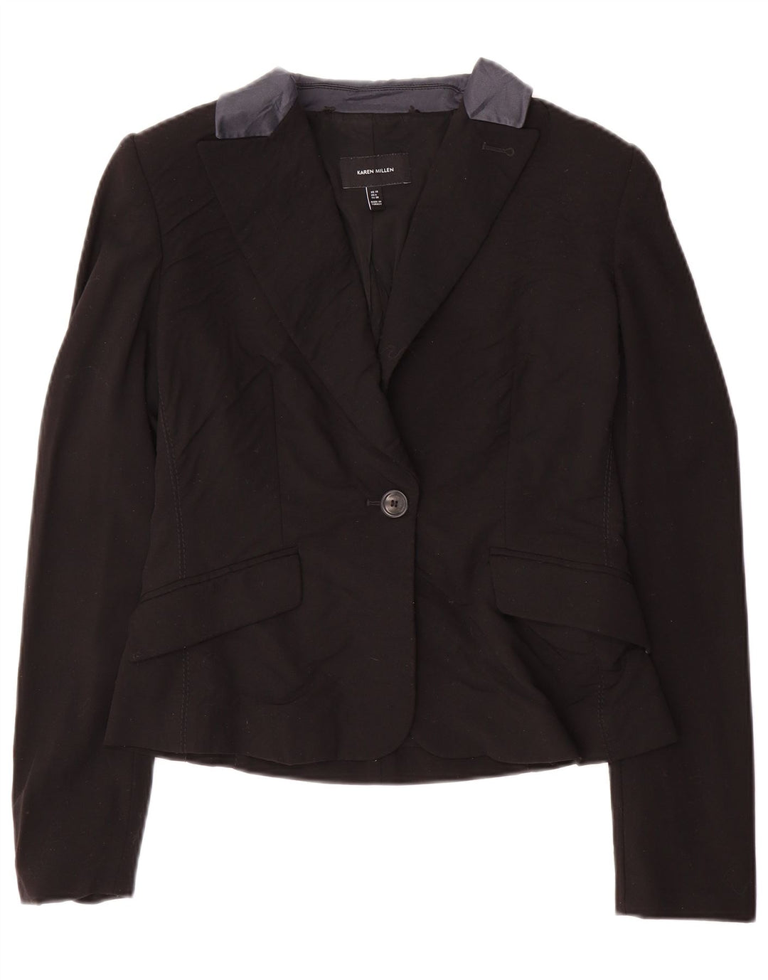 Karen Millen Damen 1-Knopf-Blazerjacke UK 10 Small Schwarze Wolle