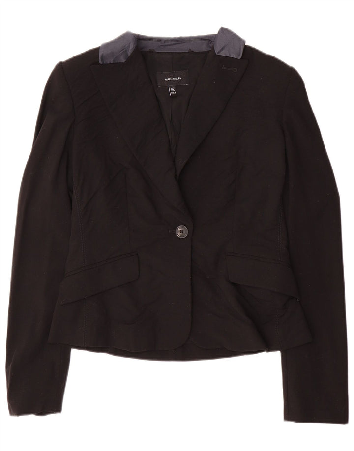 Karen Millen Damen 1-Knopf-Blazerjacke UK 10 Small Schwarze Wolle