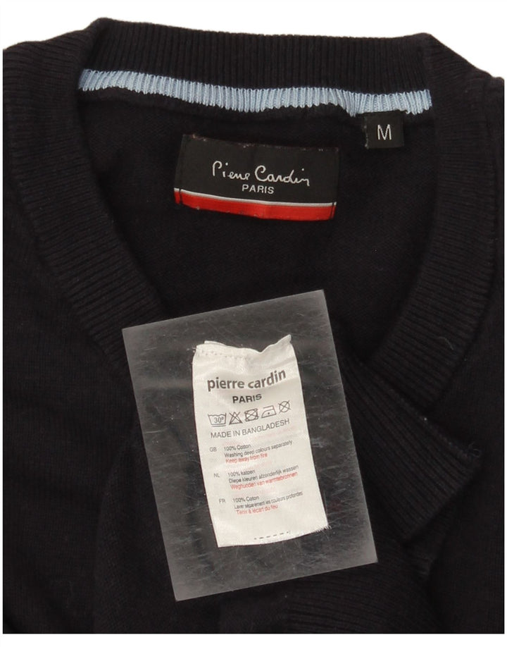 Pierre Cardin Herren-Pullover mit V-Ausschnitt aus mittelblauer Baumwolle