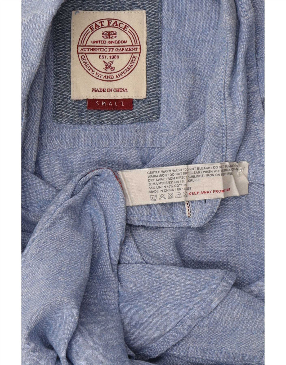 Fat Face Herren Kurzarmhemd Small Blau Leinen