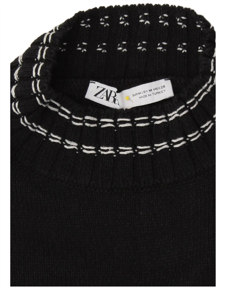 Zara Damen Crop Turtle Neck Pullover Pullover UK 12 Mittelschwarze Baumwolle