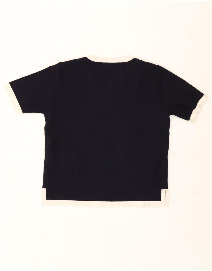 Zara Damen T-Shirt Top UK 12 Mittel Marineblau Farbblock