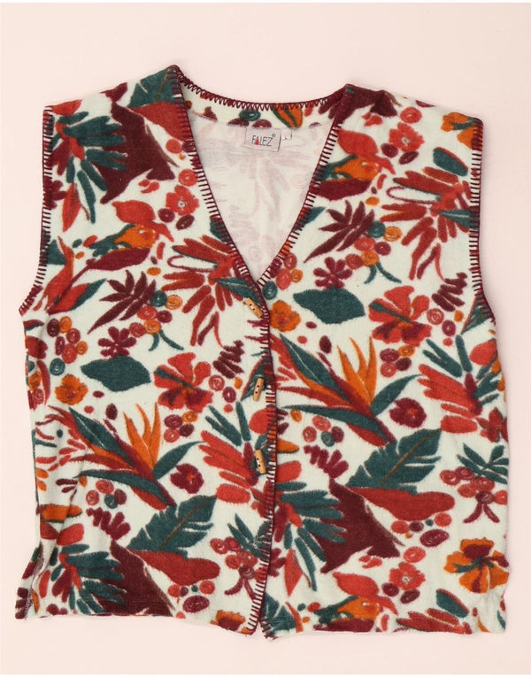 Vintage Damen Fleeceweste UK 14 Großes Mehrfarbiges Blumenmuster