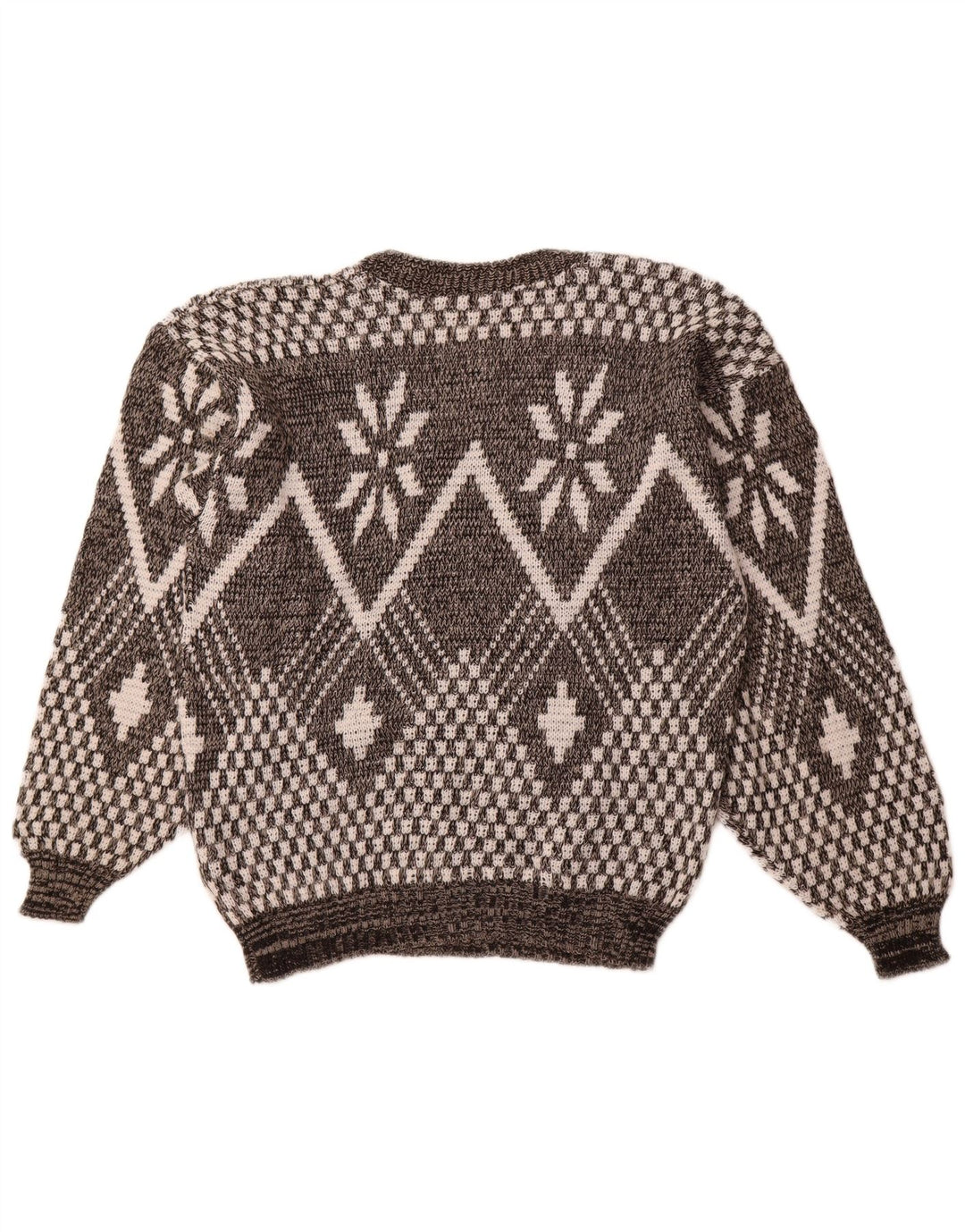 VINTAGE Herren-Pullover mit V-Ausschnitt, groß, Grau, Fair Isle