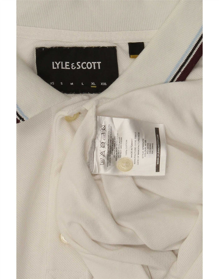Lyle & Scott Herren Poloshirt XL weiß gestreift aus Baumwolle