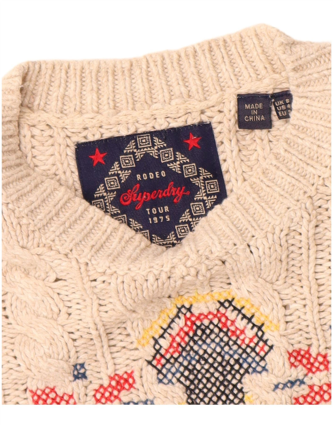 Superdry Damen-Pullover mit Rundhalsausschnitt, Gr. 8, Off White Fair Isle