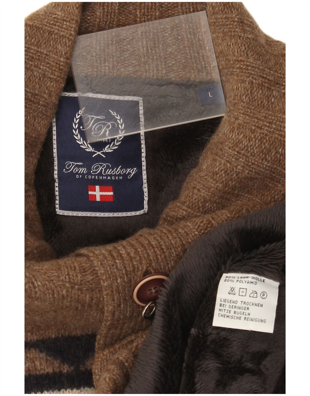 Tom Rusborg Herren-Sherpa-Cardigan-Pullover, große braune Colourblock-Wolle