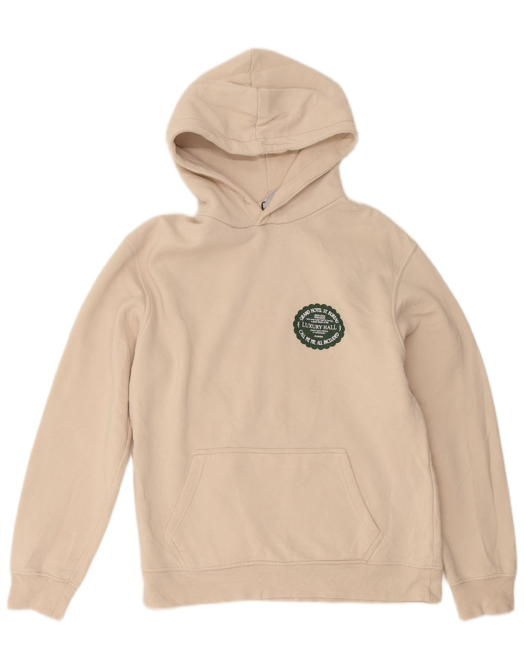 Zara Herren-Kapuzenpullover mit Grafik, mittelbeige Baumwolle