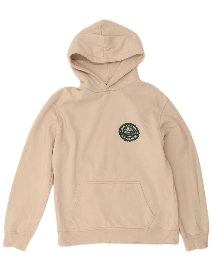 Zara Herren-Kapuzenpullover mit Grafik, mittelbeige Baumwolle