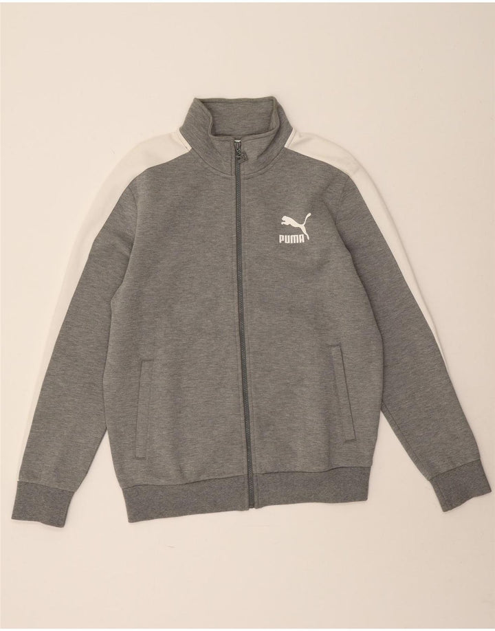 Puma Herren-Trainingsanzug-Top-Jacke, große graue Colourblock-Baumwolle