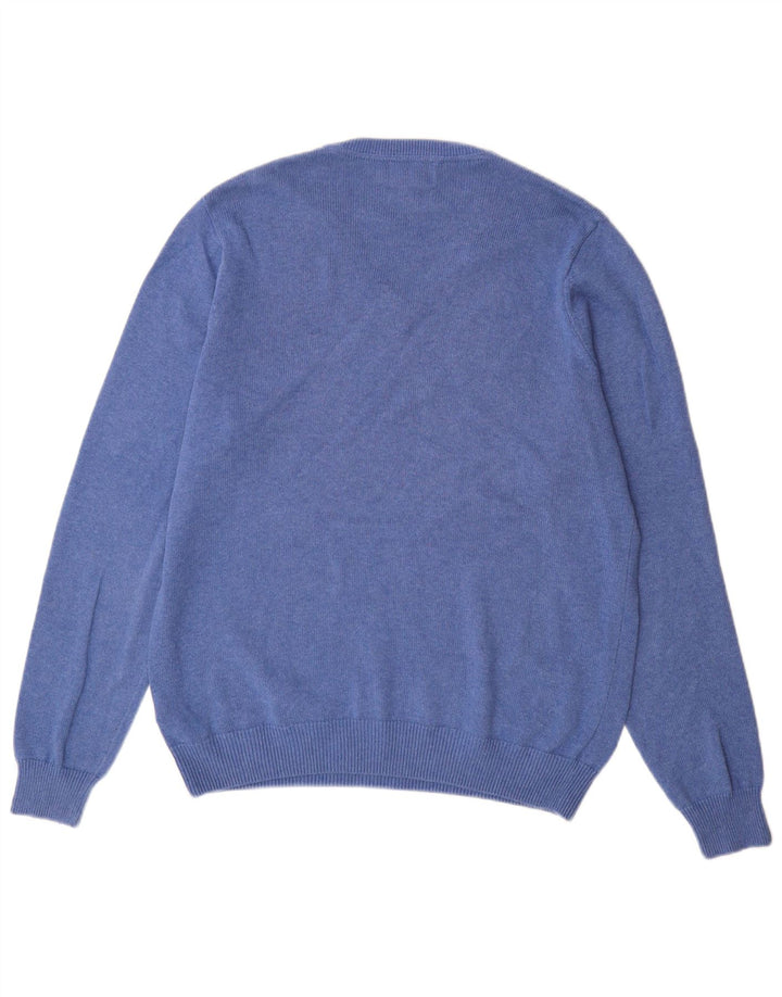 Marks & Spencer Herren-Pullover mit V-Ausschnitt aus mittelblauer Baumwolle