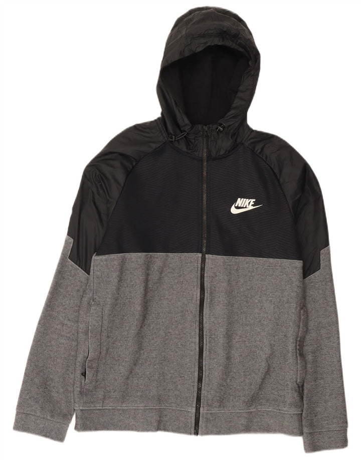 Nike Herren-Kapuzenpullover mit Reißverschluss, mittelgraue Colourblock-Baumwolle