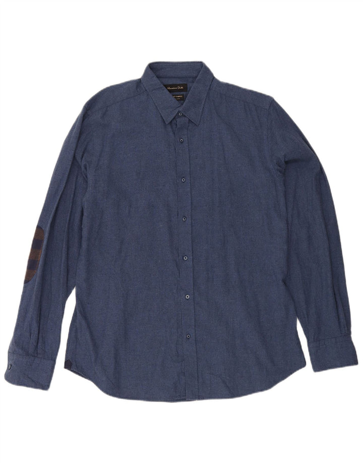 Massimo Dutti Herrenhemd, groß, marineblau, Baumwolle
