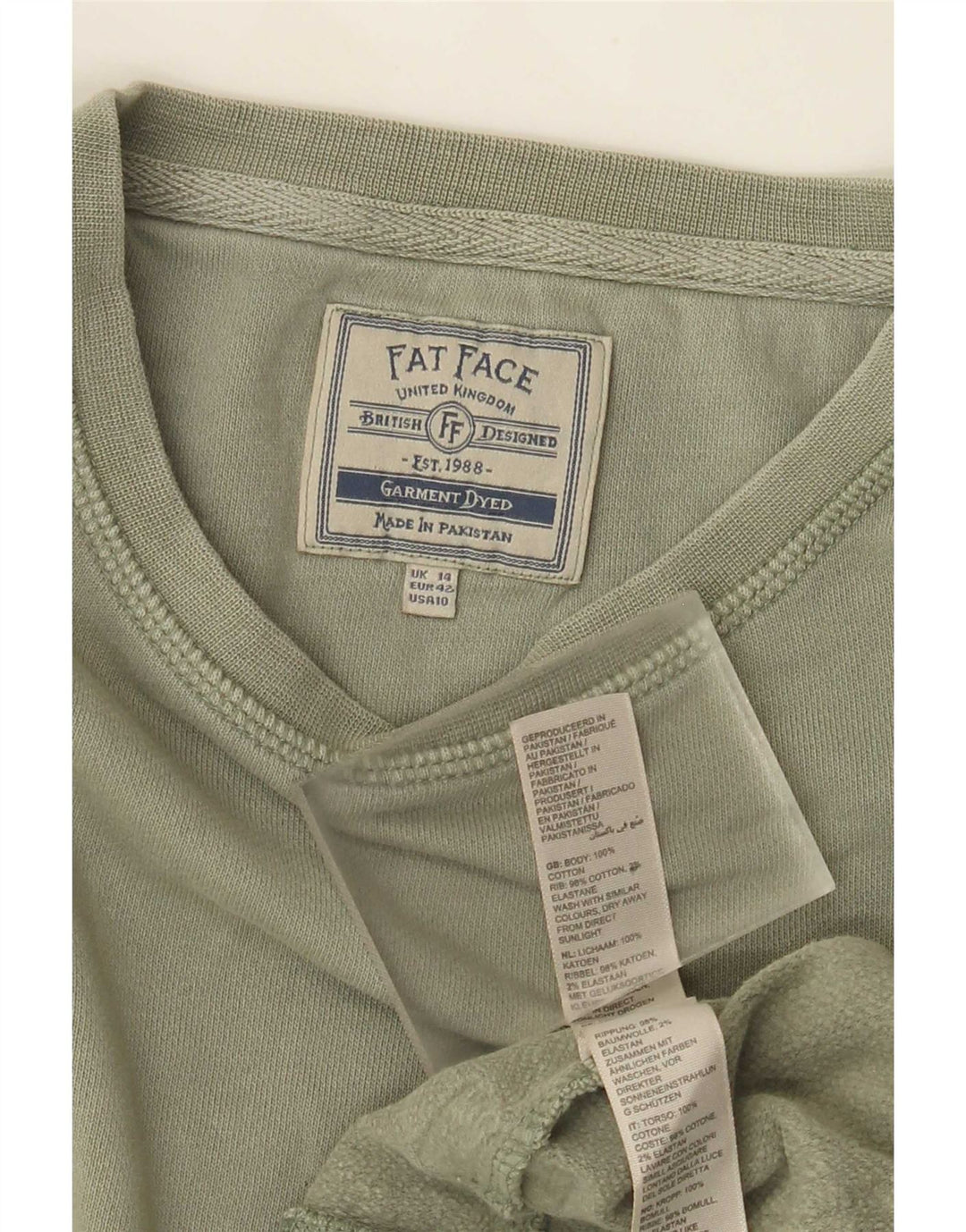 Fat Face Damen-Sweatshirt-Pullover, Gr. 14, Größe L, Khaki, Baumwolle