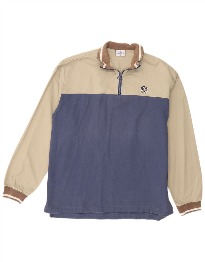 North Sails Herren-Sweatshirt mit Reißverschluss am Hals, mittelblaue Colourblock-Baumwolle