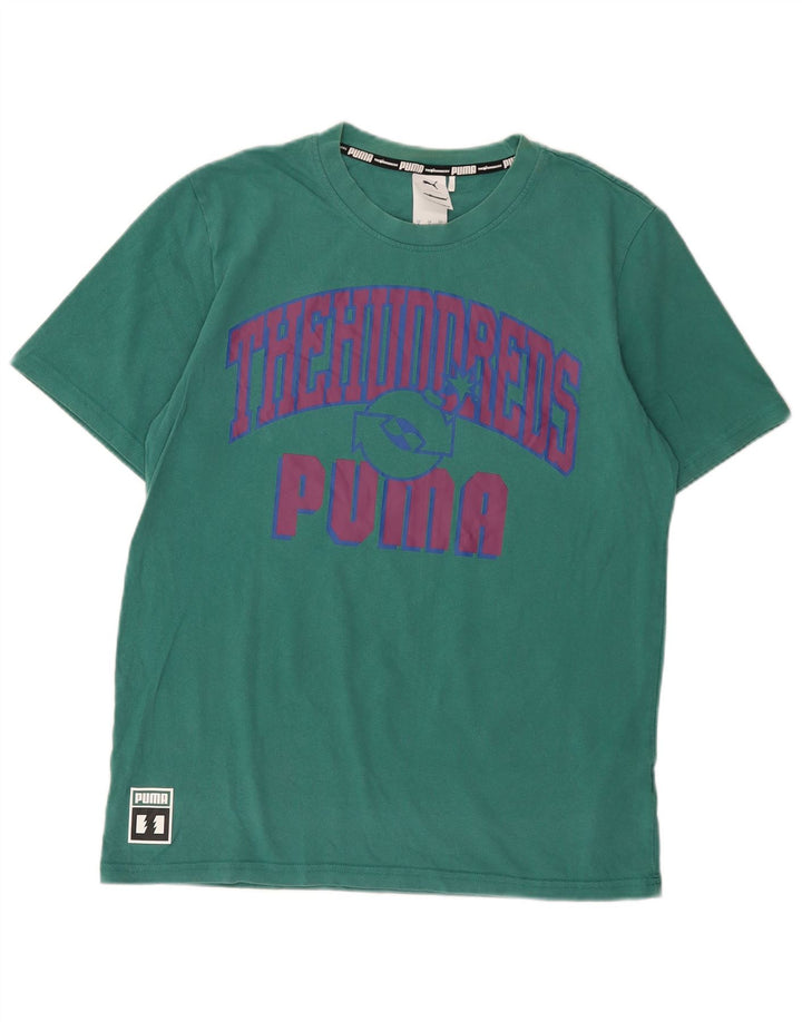 Puma Herren Grafik-T-Shirt-Oberteil aus mittelgrüner Baumwolle
